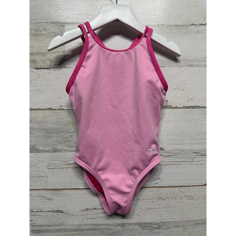 TYR One Piece Swimsuit Girls 5T Pink Cross Back Athletic EUC